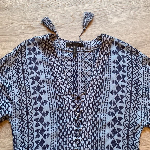 BCBGMAXAZRIA 'Milana' Light Blue/Navy Laced Placket Woven Dress Size XS - Picture 10 of 14